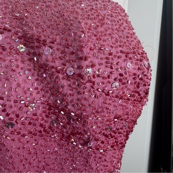 Vintage pink beaded Elegant Pink Strapless Dress Silk Gown Fairy Formal Glam XL - Picture 7 of 11